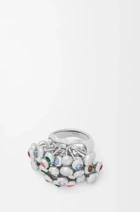 Ring met drukknop van sterlingzilver en kristallen Ring met drukknop van sterlingzilver en kristallen