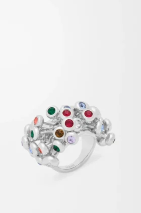 Ring met drukknop van sterlingzilver en kristallen Ring met drukknop van sterlingzilver en kristallen