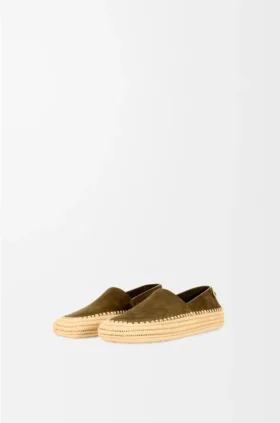 Rio-slipper van suède en raffia