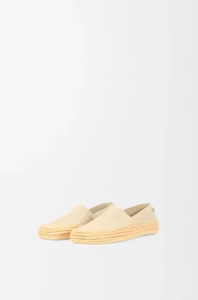 Rio-slipper van suède en raffia