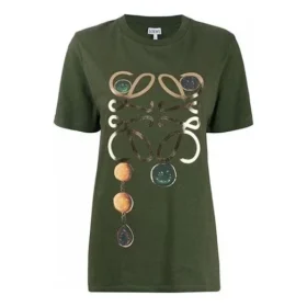 T-shirt met print, losvallend, puur katoen, korte mouwen, olijfgroen S359333Xbp-4160