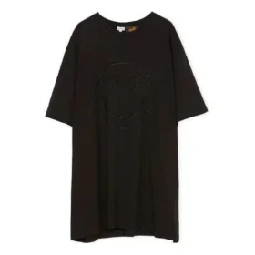 Unisex T-shirt met losse pasvorm, korte mouwen en geborduurd smileypatroon, zwart S616341X20-1100