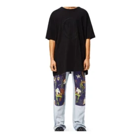 Unisex T-shirt met losse pasvorm, korte mouwen en geborduurd smileypatroon, zwart S616341X20-1100