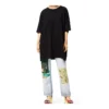 Unisex T-shirt met losse pasvorm, korte mouwen en geborduurd smileypatroon, zwart S616341X20-1100
