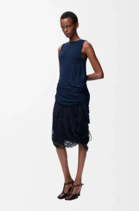Versierde jurk van viscose