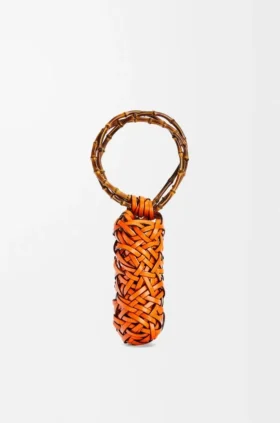 Woven nest vaas van kalfsleer en bamboe