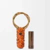 Woven nest vaas van kalfsleer en bamboe