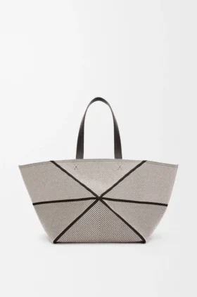 XXL Puzzle Fold Tote bag van canvasjacquard en kalfsleer