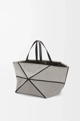 XXL Puzzle Fold Tote bag van canvasjacquard en kalfsleer