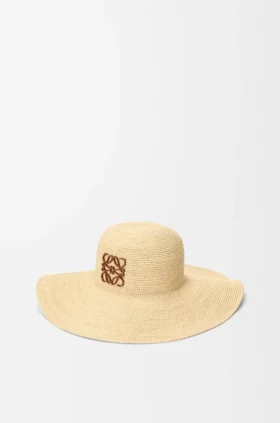 Zonnehoed van raffia en kalfsleer Zonnehoed van raffia en kalfsleer